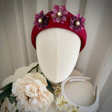 Load image into Gallery viewer, Charlotte floral headband red/ burgundy